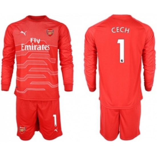 Arsenal #1 Cech Red Goalkeeper Long Sleeves Soccer Club Jersey