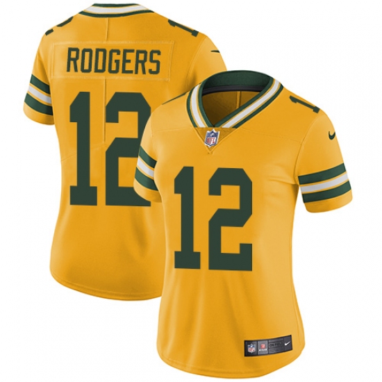 Women's Nike Green Bay Packers #12 Aaron Rodgers Limited Gold Rush Vapor Untouchable NFL Jersey - Ujersey