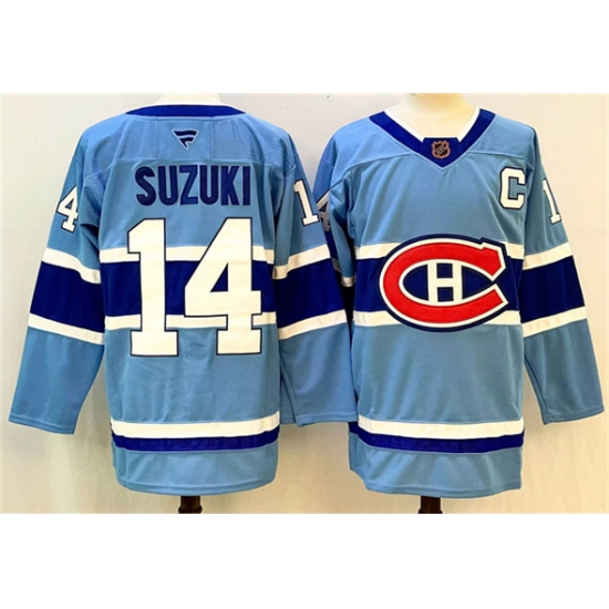 Men's Montreal Canadiens #14 Nick Suzuki Blue 2023-24 Reverse Retro Stitched Jersey - Ujersey