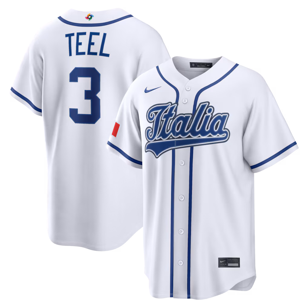 Men's Italy Baseball Kyle Teel Nike White 2026 World Baseball Classic Home Stadium Jersey - Ujersey Shop