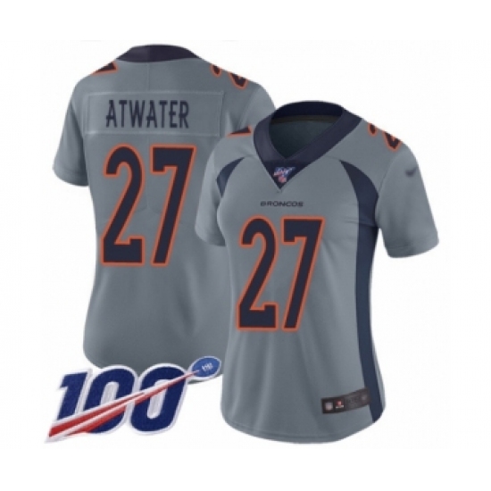 Women's Denver Broncos #27 Steve Atwater Limited Silver Inverted Legend 100th Season Football Jersey - Ujersey