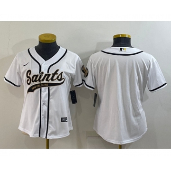 Youth New Orleans Saints Blank White With Patch Cool Base Stitched Baseball Jersey - Ujersey