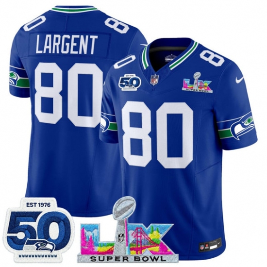 Men's Seattle Seahawks #80 Steve Largent Royal 2025 F.U.S.E. Super Bowl LX And 50th Season Vapor Throwback Limited Football Stitched Jersey - Ujersey