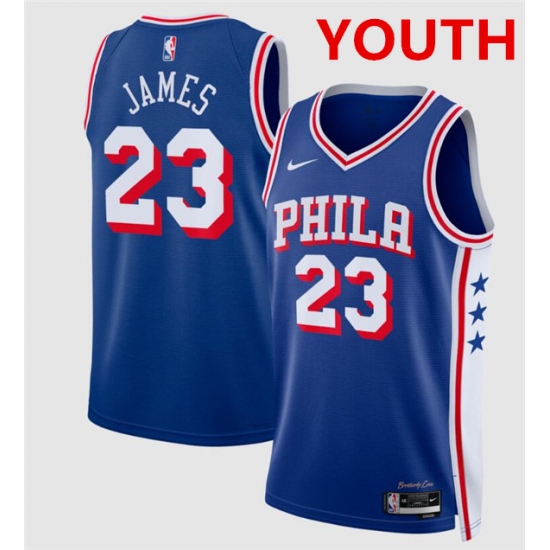 Youth Philadelphia 76ers #23 LeBron James Royal 2026 Icon Edition Stitched Jersey