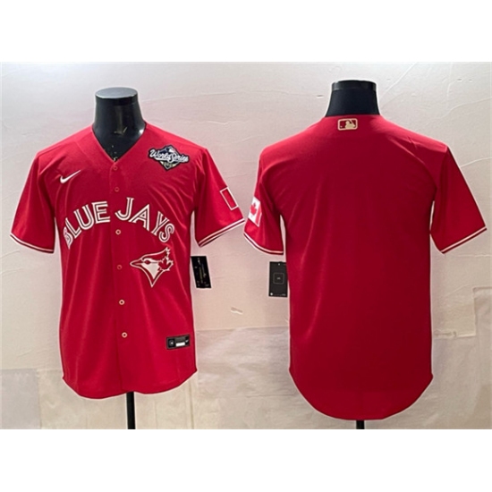Men's Toronto Blue Jays Blank Red 2025 World Series Home Cool Base Stitched Baseball Jersey - Ujersey