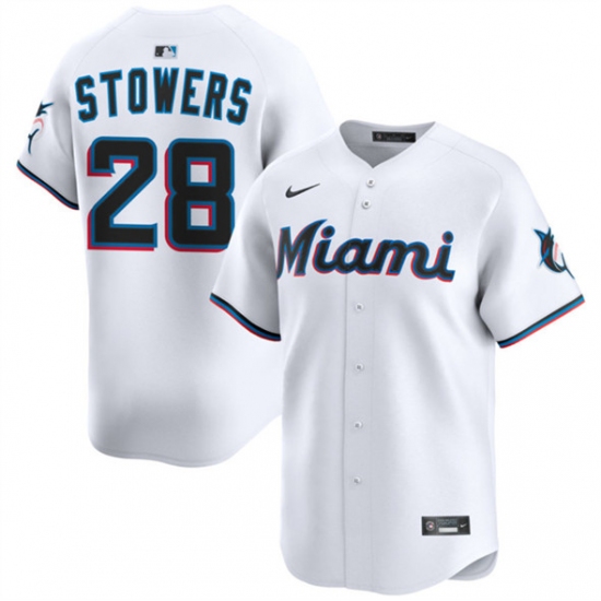 Men's Miami Marlins #28 Kyle Stowers White 2024 Home Limited Stitched Baseball Jersey - Ujersey