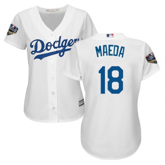 Women's Majestic Los Angeles Dodgers #18 Kenta Maeda Authentic White Home Cool Base 2018 World Series MLB Jersey - Ujersey