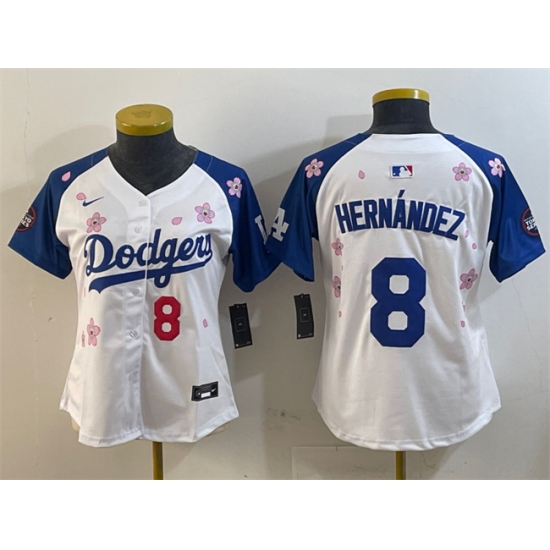 Women's Los Angeles Dodgers #8 Enrique Hernández White Royal 2025 Tokyo Series Limited Stitched Baseball Jersey(Run Small) - Ujersey