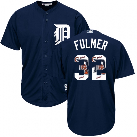 Men's Majestic Detroit Tigers #32 Michael Fulmer Authentic Navy Blue Team Logo Fashion Cool Base MLB Jersey - Ujersey