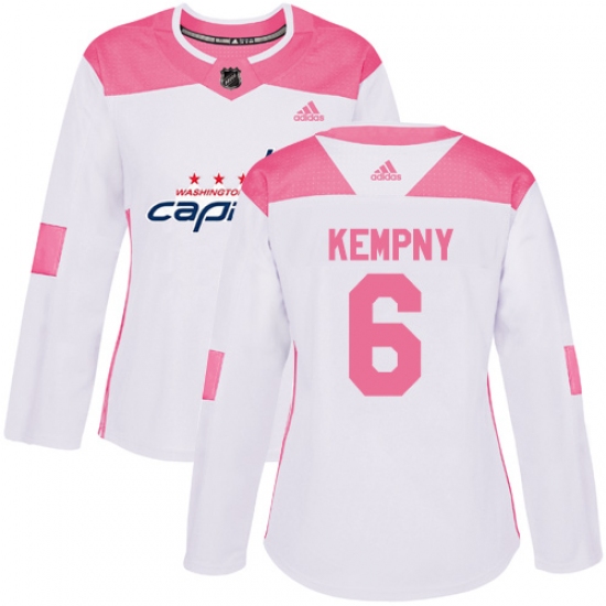 Women's Adidas Washington Capitals #6 Michal Kempny Authentic White Pink Fashion NHL Jersey - Ujersey