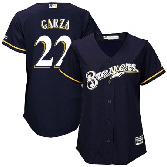 Women's Majestic Milwaukee Brewers #22 Matt Garza Replica Navy Blue Alternate Cool Base MLB Jersey - Ujersey
