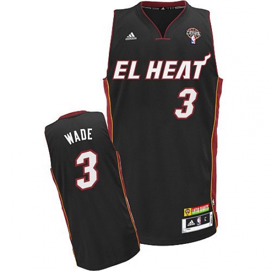 Men's Adidas Miami Heat #3 Dwyane Wade Swingman Black Latin Nights NBA Jersey - Ujersey