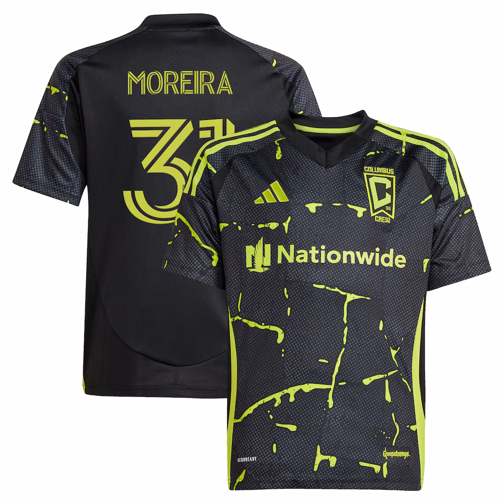Youth Columbus Crew Steven Moreira adidas Black 2025 The Goosebumps Kit Replica Jersey