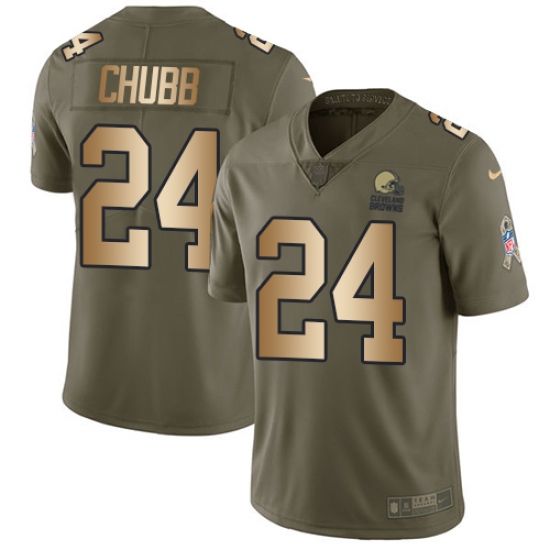 Youth Nike Cleveland Browns #24 Nick Chubb Limited Olive Gold 2017 Salute to Service NFL Jersey - Ujersey