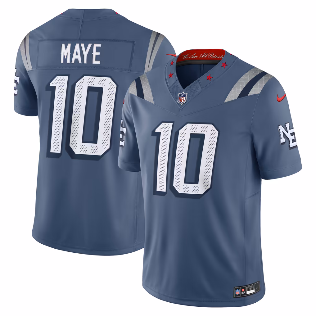 Men's New England Patriots Drake Maye Nike Blue Rivalries Collection Stitched Limited Jersey - Ujersey