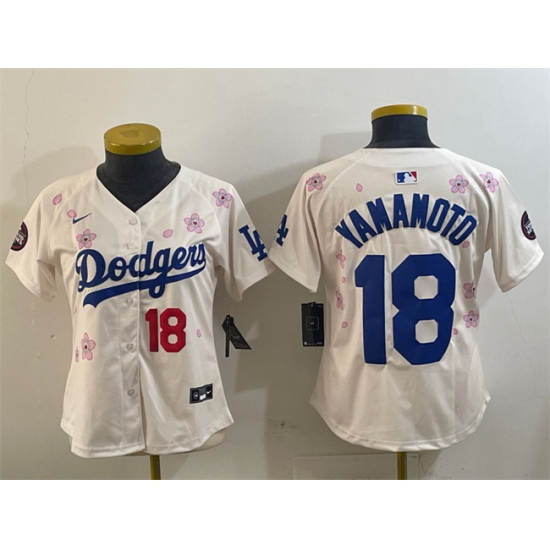 Women's Los Angeles Dodgers #18 Yoshinobu Yamamoto Cream 2025 Tokyo Series Limited Stitched Baseball Jersey(Run Small) - Ujersey