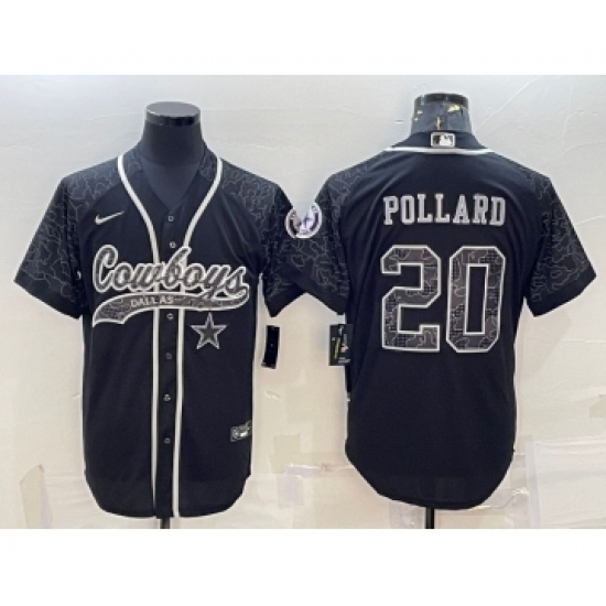Men's Dallas Cowboys #20 Tony Pollard Black Reflective With Patch Cool Base Stitched Baseball Jersey - Ujersey