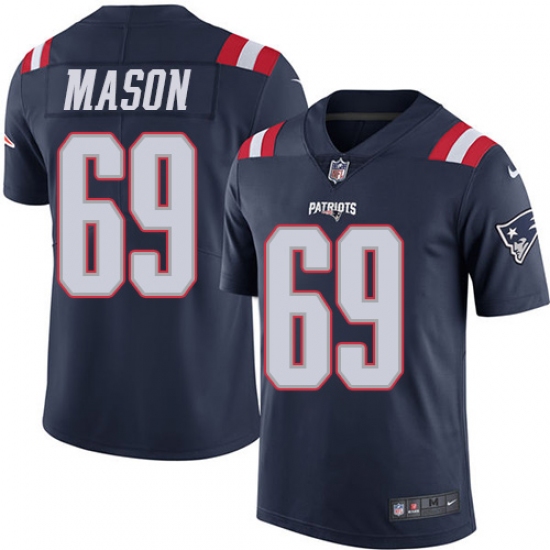 Men's Nike New England Patriots #69 Shaq Mason Limited Navy Blue Rush Vapor Untouchable NFL Jersey - Ujersey