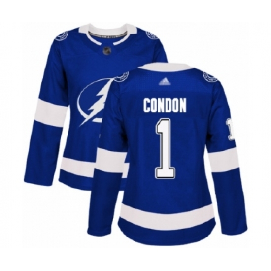 Women's Tampa Bay Lightning #1 Mike Condon Authentic Royal Blue Home Hockey Jersey - Ujersey
