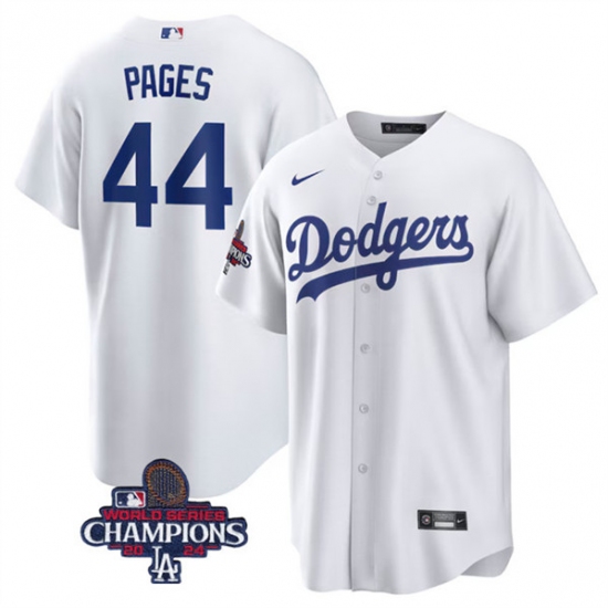 Men's Los Angeles Dodgers #44 Andy Pages White 2024 World Series Champions Cool Base Stitched Baseball Jersey - Ujersey