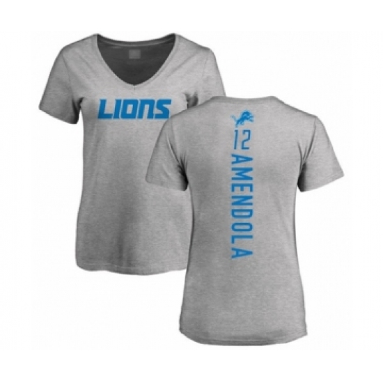 Football Women's Detroit Lions #12 Danny Amendola Ash Backer T-Shirt - Ujersey