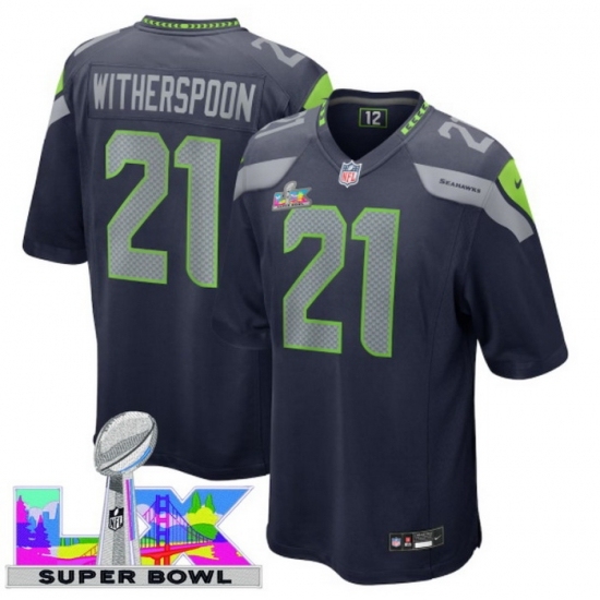 Men's Seattle Seahawks #21 Devon Witherspoon Blue 2025 2026 Super Bowl LX F U S E Stitched Jersey - Ujersey