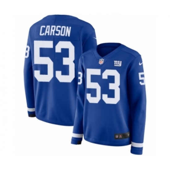 Women's Nike New York Giants #53 Harry Carson Limited Royal Blue Therma Long Sleeve NFL Jersey - Ujersey