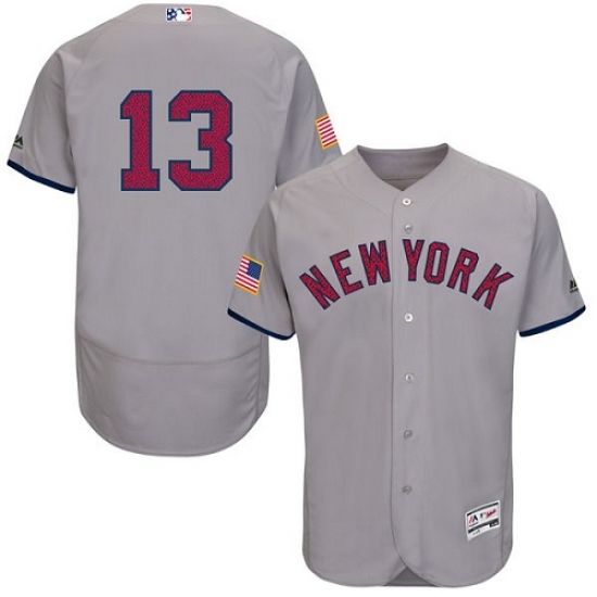 Men's Majestic New York Yankees #13 Alex Rodriguez Grey Fashion Stars & Stripes Flex Base MLB Jersey - Ujersey