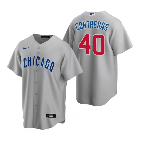 Men's Nike Chicago Cubs #40 Willson Contreras Gray Road Stitched Baseball Jersey - Ujersey