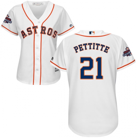 Women's Majestic Houston Astros #21 Andy Pettitte Authentic White Home 2017 World Series Champions Cool Base MLB Jersey - Ujersey