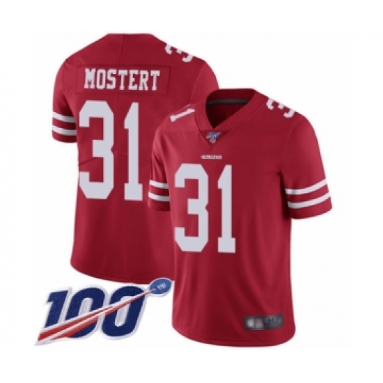 Men's San Francisco 49ers #31 Raheem Mostert Red Team Color Vapor Untouchable Limited Player 100th Season Football Jersey - Ujersey
