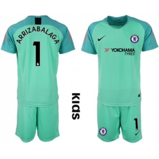 Chelsea #1 Arrizabalaga Green Goalkeeper Kid Soccer Club Jersey