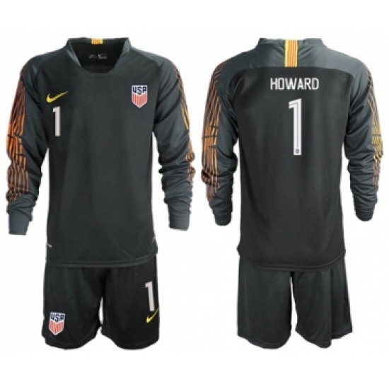 USA #1 Howard Black Goalkeeper Long Sleeves Soccer Country Jersey
