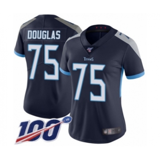 Women's Tennessee Titans #75 Jamil Douglas Navy Blue Team Color Vapor Untouchable Limited Player 100th Season Football Jersey - Ujersey
