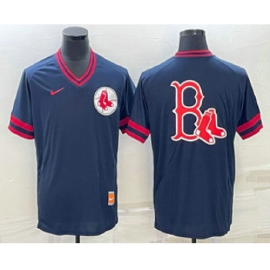 Men's Boston Red Sox Big Logo Navy Blue Nike Cooperstown Collection Legend V Neck Jersey - Ujersey