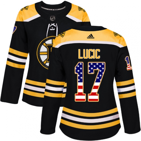 Women's Adidas Boston Bruins #17 Milan Lucic Authentic Black USA Flag Fashion NHL Jersey - Ujersey