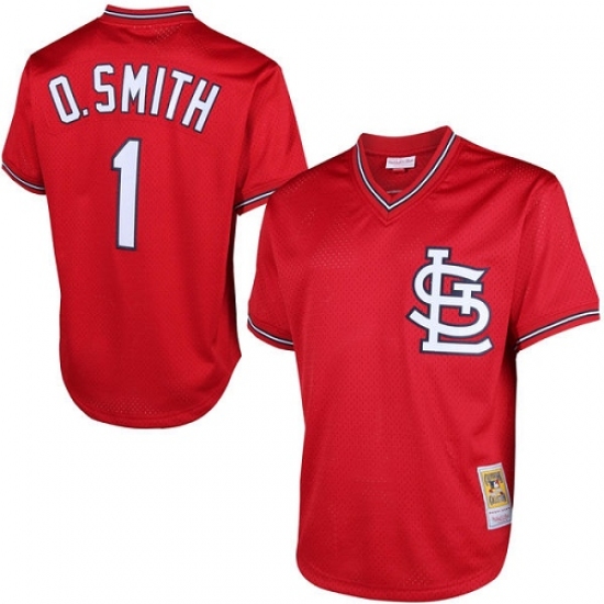 Men's Mitchell and Ness 1996 St. Louis Cardinals #1 Ozzie Smith Authentic Red Throwback MLB Jersey - Ujersey