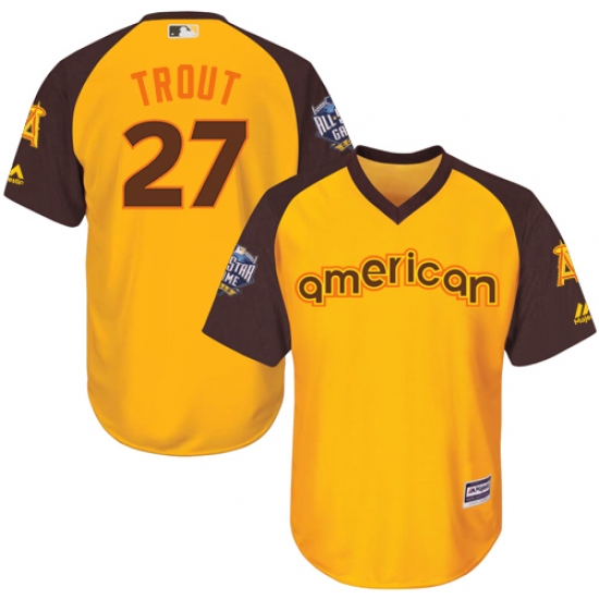 Youth Majestic Los Angeles Angels of Anaheim #27 Mike Trout Authentic Yellow 2016 All-Star American League BP Cool Base MLB Jersey - Ujersey