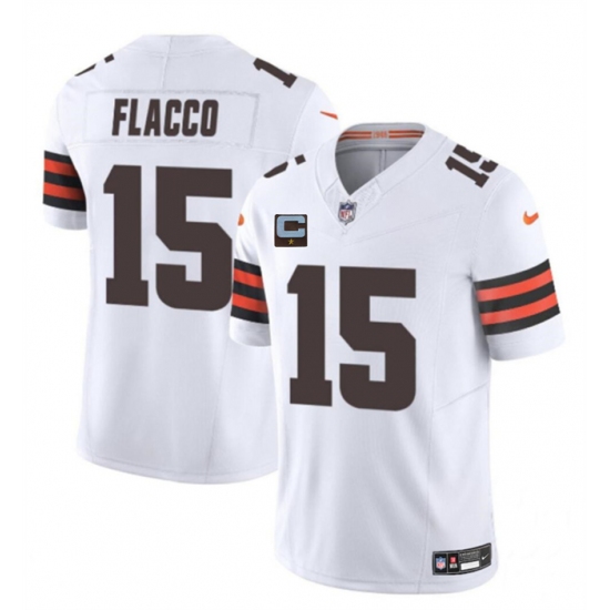 Men's Cleveland Browns #15 Joe Flacco White 2025 F.U.S.E. With 1-Star C Vapor Limited Stitched Football Jersey - Ujersey