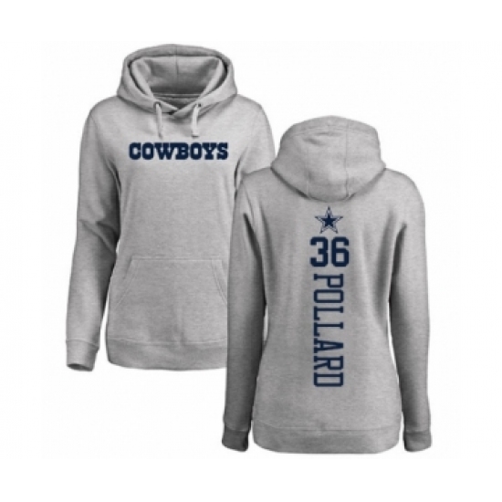 Football Women's Dallas Cowboys #36 Tony Pollard Ash Backer Pullover Hoodie - Ujersey