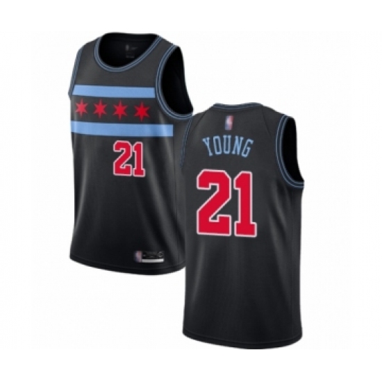 Youth Chicago Bulls #21 Thaddeus Young Swingman Black Basketball Jersey - City Edition - Ujersey