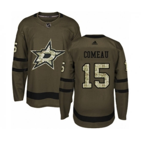 Men's Adidas Dallas Stars #15 Blake Comeau Authentic Green Salute to Service NHL Jersey - Ujersey