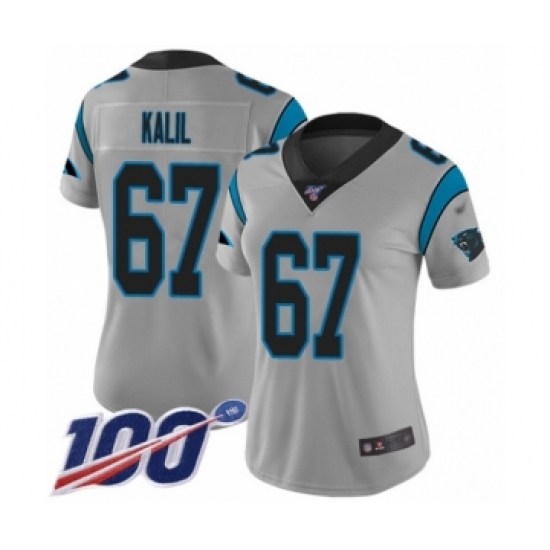 Women's Carolina Panthers #67 Ryan Kalil Silver Inverted Legend Limited 100th Season Football Jersey - Ujersey