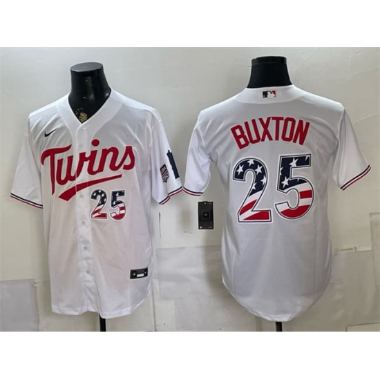 Men's Minnesota Twins #25 Byron Buxton White 2026 USA 250 Fourth of July Stitched Baseball Jersey