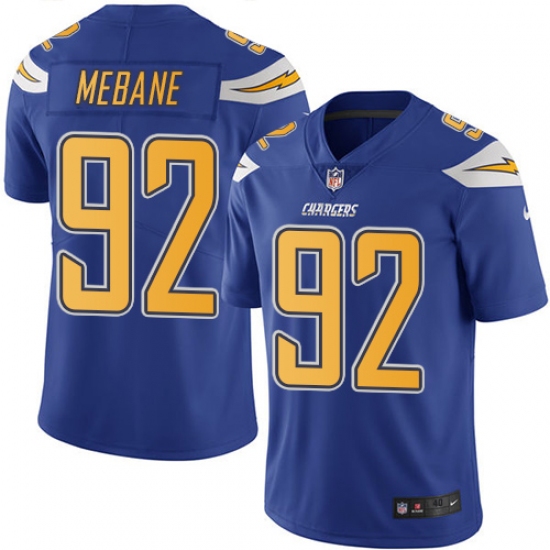 Men's Nike Los Angeles Chargers #92 Brandon Mebane Elite Electric Blue Rush Vapor Untouchable NFL Jersey - Ujersey