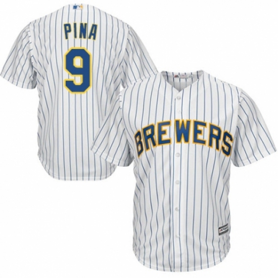 Men's Majestic Milwaukee Brewers #9 Manny Pina Replica White Home Cool Base MLB Jersey - Ujersey