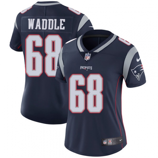 Women's Nike New England Patriots #68 LaAdrian Waddle Navy Blue Team Color Vapor Untouchable Limited Player NFL Jersey - Ujersey