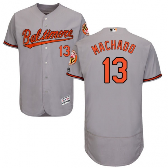 Men's Majestic Baltimore Orioles #13 Manny Machado Grey Road Flex Base Authentic Collection MLB Jersey - Ujersey