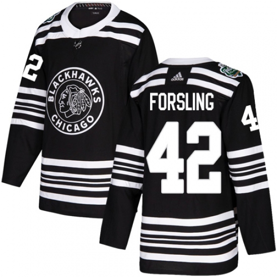 Youth Adidas Chicago Blackhawks #42 Gustav Forsling Authentic Black 2019 Winter Classic NHL Jersey - Ujersey