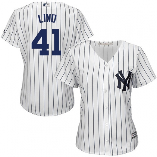 Women's Majestic New York Yankees #41 Adam Lind Replica White Home MLB Jersey - Ujersey